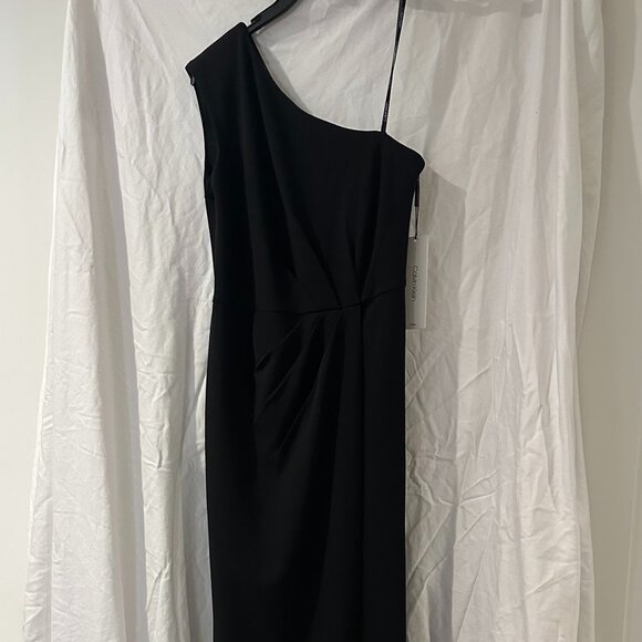 NWT CALVIN KLEIN ONE SHOULDER GRECIAN STYLE GOWN BLACK | SIZE 0 - Picture 5 of 15